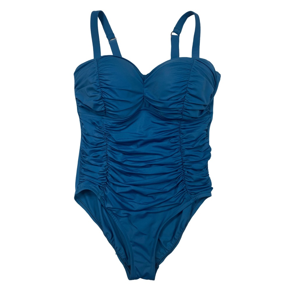 Aqua Green Shape + Style Teal Blue Ruched One Piece Swimsuit Size 8 677634